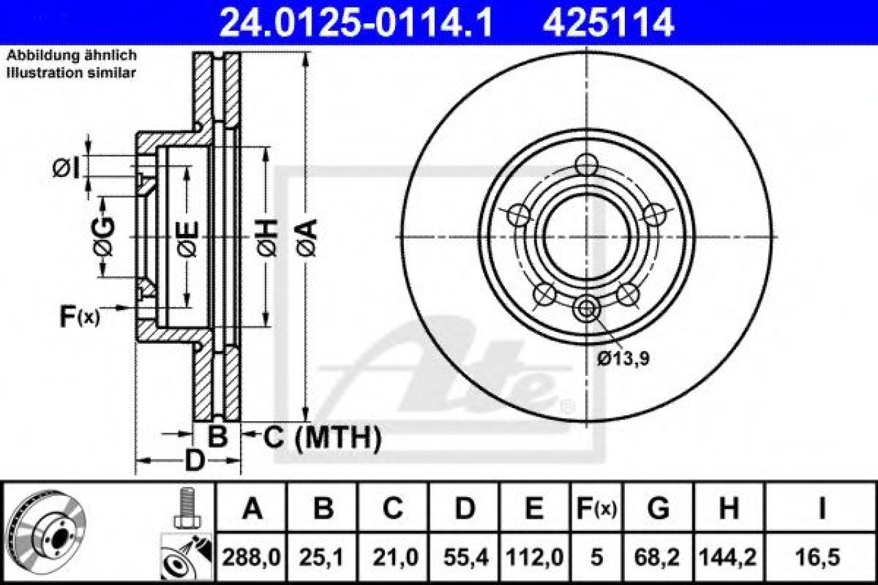 Disc frana FORD GALAXY (WGR) (1995 - 2006) ATE 24.0125-0114.1 piesa NOUA