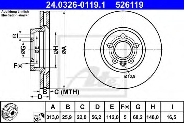 Disc frana FORD GALAXY (WGR) (1995 - 2006) ATE 24.0326-0119.1 piesa NOUA