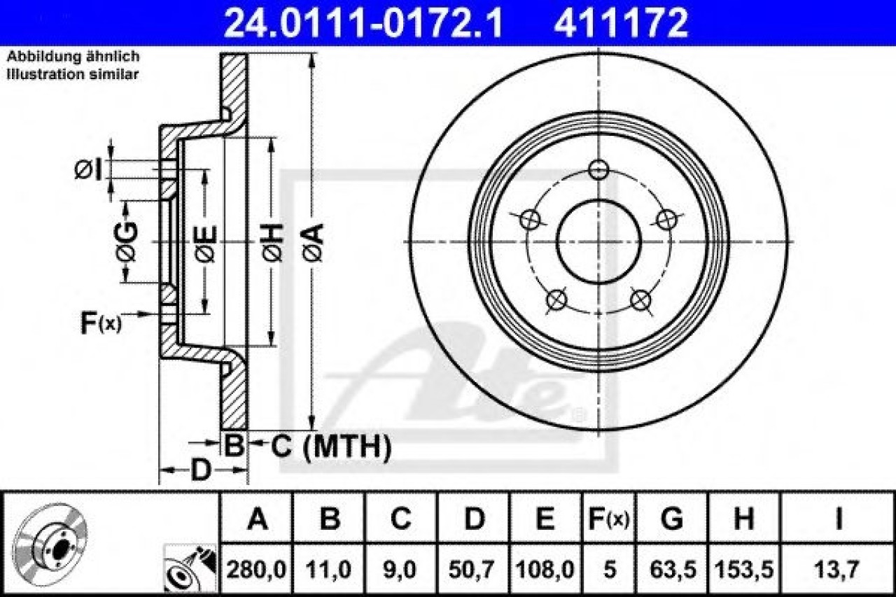 Disc frana FORD GRAND C-MAX (DXA) (2010 - 2016) ATE 24.0111-0172.1 piesa NOUA
