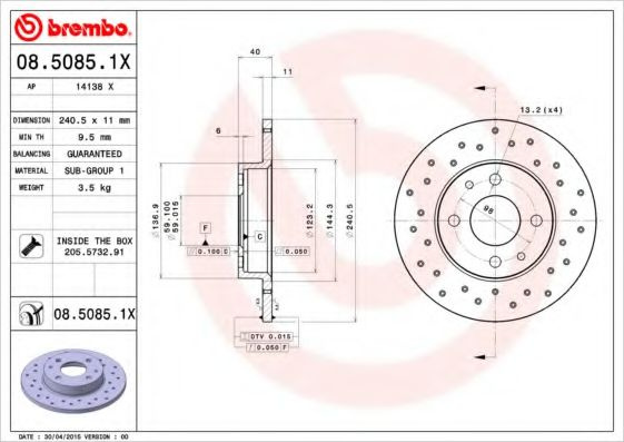 Disc frana FORD KA (RU8) (2008 - 2016) BREMBO 08.5085.1X piesa NOUA
