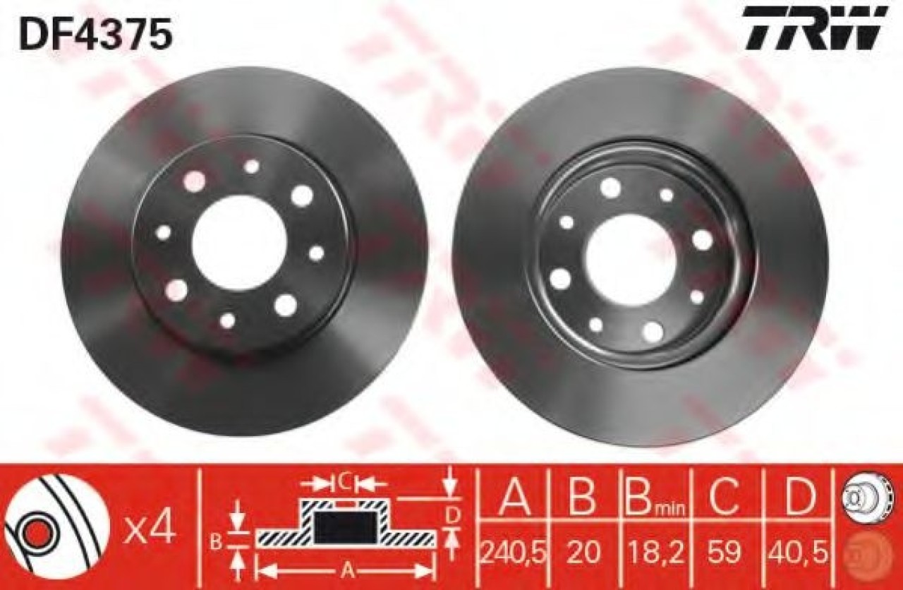 Disc frana FORD KA (RU8) (2008 - 2016) TRW DF4375 piesa NOUA