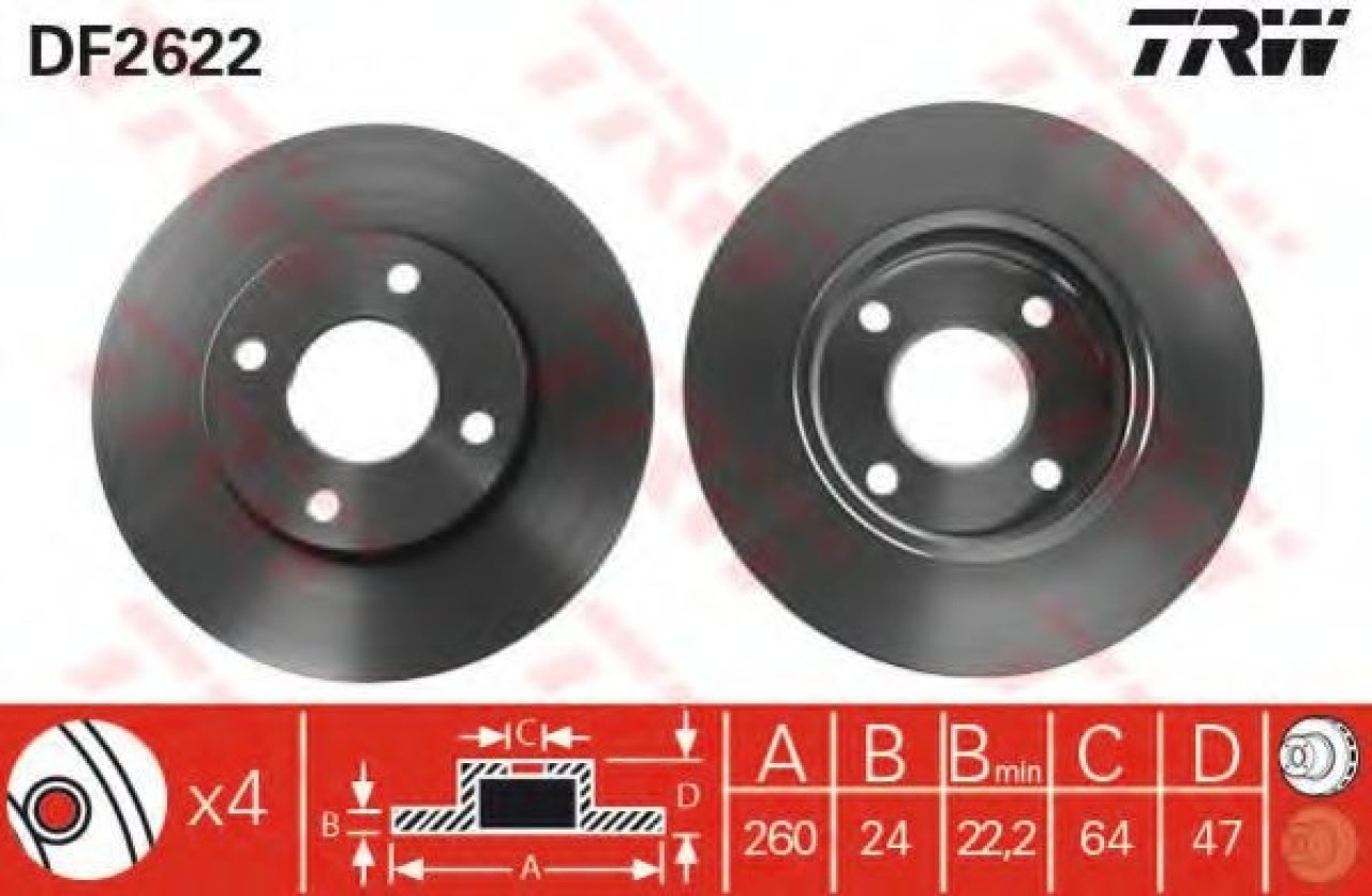 Disc frana FORD MONDEO II Combi (BNP) (1996 - 2000) TRW DF2622 piesa NOUA
