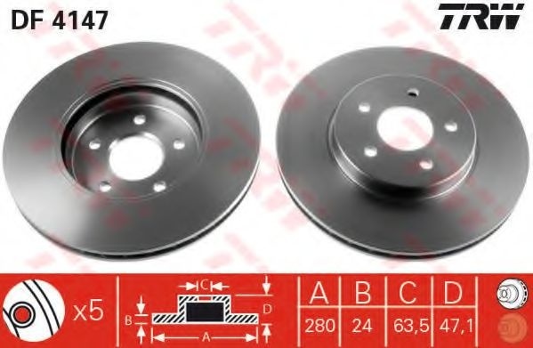 Disc frana FORD MONDEO III (B5Y) (2000 - 2007) TRW DF4147 piesa NOUA