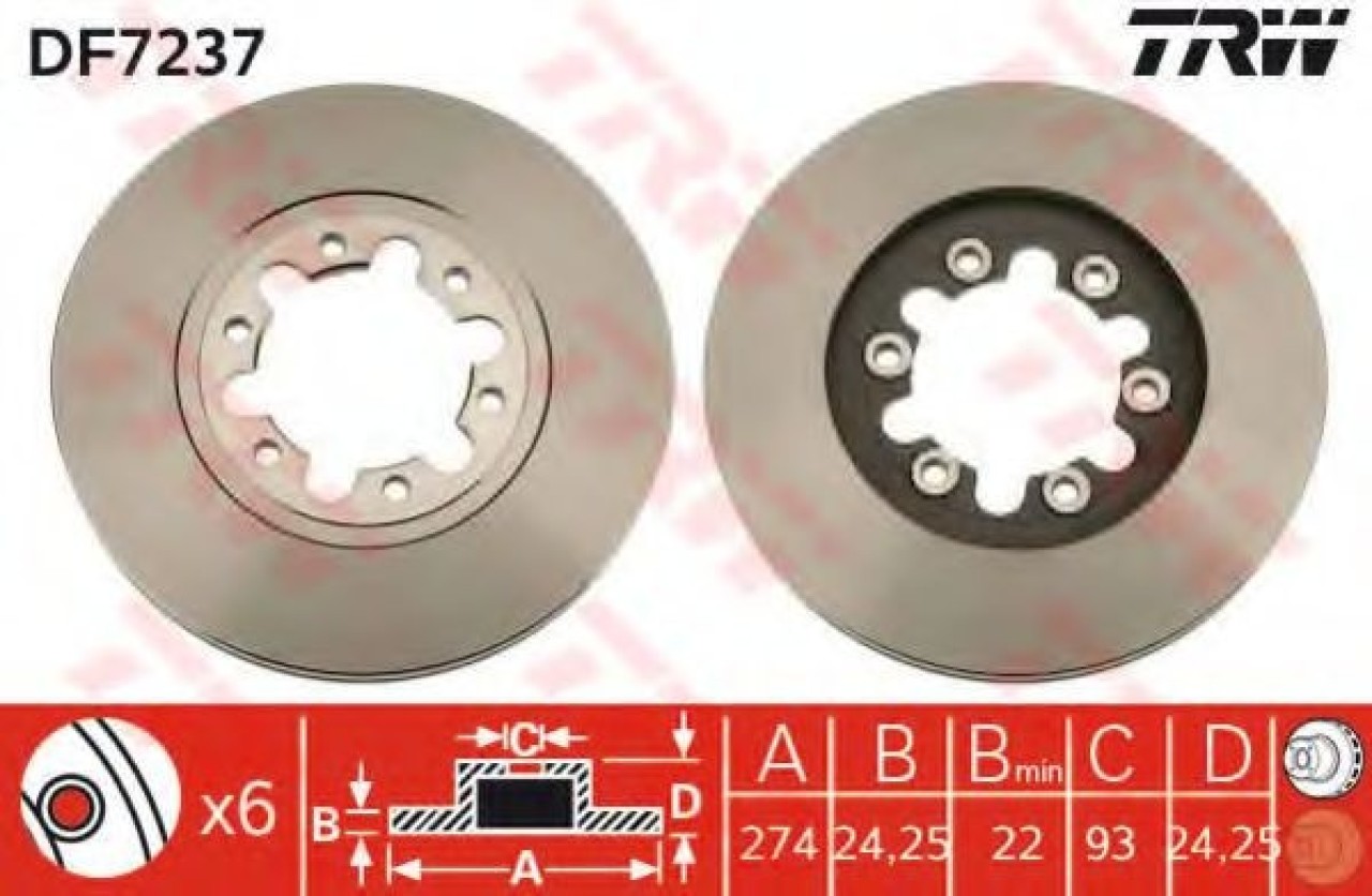 Disc frana FORD RANGER (ER, EQ) (1998 - 2006) TRW DF7237 piesa NOUA