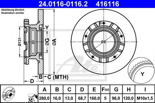 Disc frana FORD TRANSIT bus (2006 - 2014) ATE 24.0116-0116.2 piesa NOUA