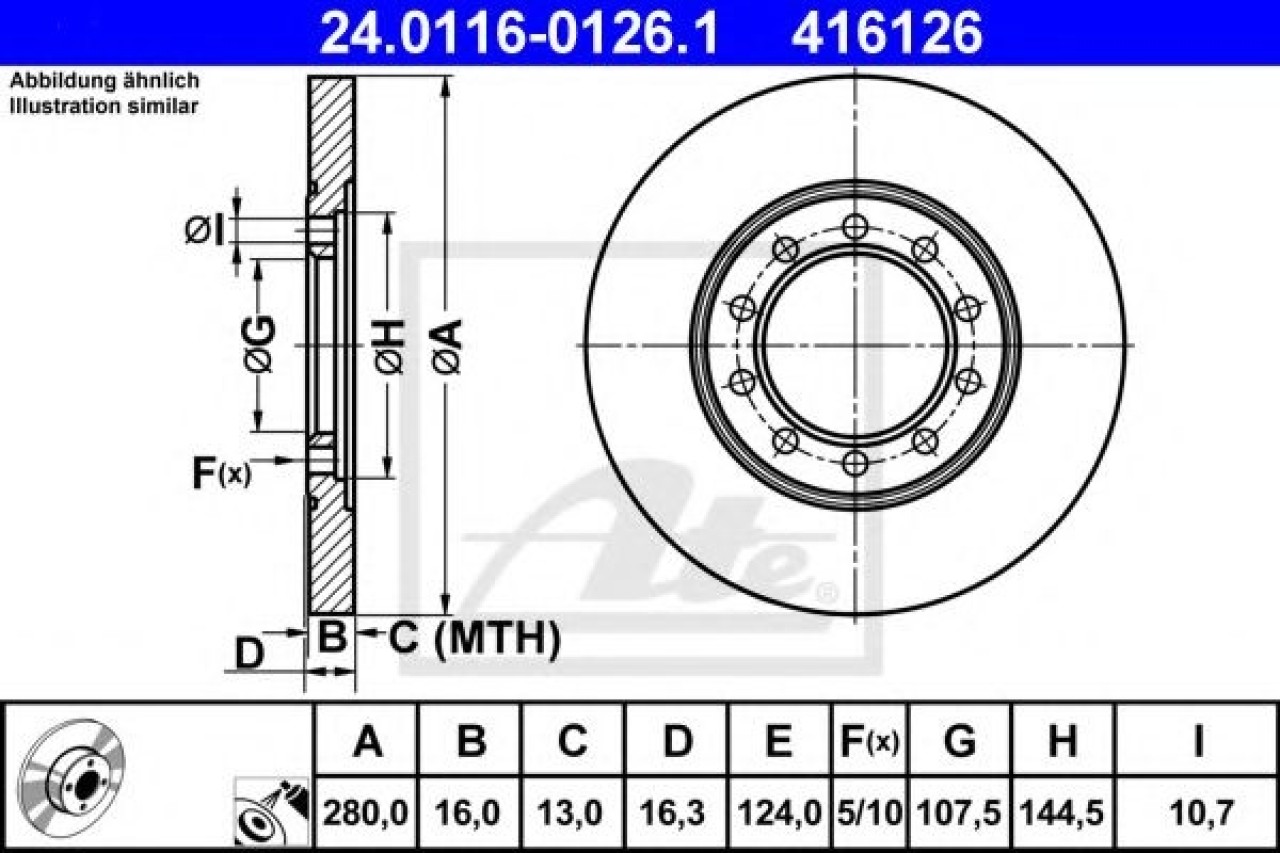 Disc frana FORD TRANSIT bus (2006 - 2014) ATE 24.0116-0126.1 piesa NOUA