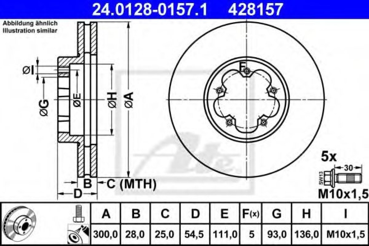Disc frana FORD TRANSIT bus (2006 - 2014) ATE 24.0128-0157.1 piesa NOUA