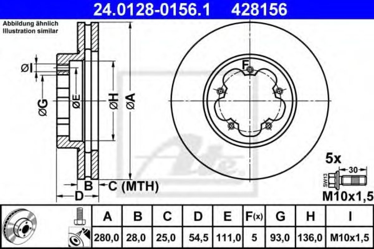 Disc frana FORD TRANSIT caroserie (2006 - 2014) ATE 24.0128-0156.1 piesa NOUA