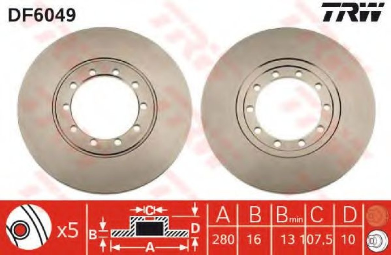 Disc frana FORD TRANSIT caroserie (2006 - 2014) TRW DF6049 piesa NOUA
