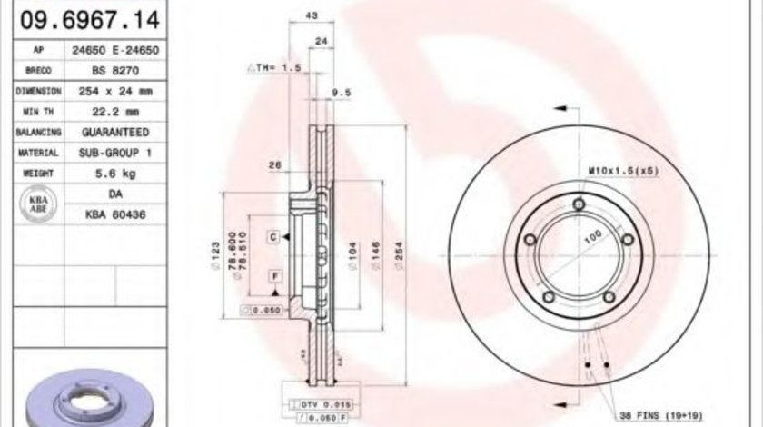 Disc frana FORD TRANSIT caroserie (E) (1994 - 2000) BREMBO 09.6967.14 piesa NOUA