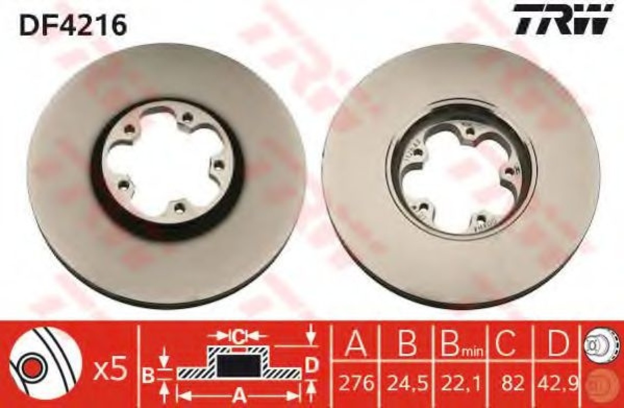 Disc frana FORD TRANSIT caroserie (FA) (2000 - 2006) TRW DF4216 piesa NOUA