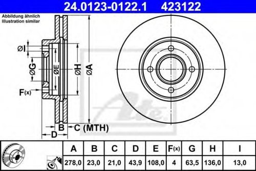 Disc frana FORD TRANSIT COURIER combi (2014 - 2016) ATE 24.0123-0122.1 piesa NOUA