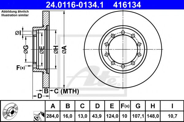 Disc frana FORD TRANSIT platou / sasiu (2006 - 2014) ATE 24.0116-0134.1 piesa NOUA