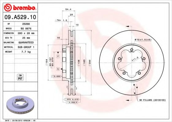 Disc frana FORD TRANSIT platou / sasiu (2006 - 2014) BREMBO 09.A529.10 piesa NOUA