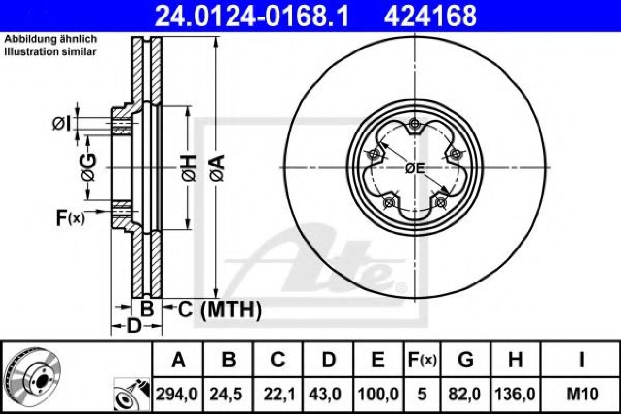 Disc frana FORD TRANSIT platou / sasiu (FM, FN) (2000 - 2006) ATE 24.0124-0168.1 piesa NOUA