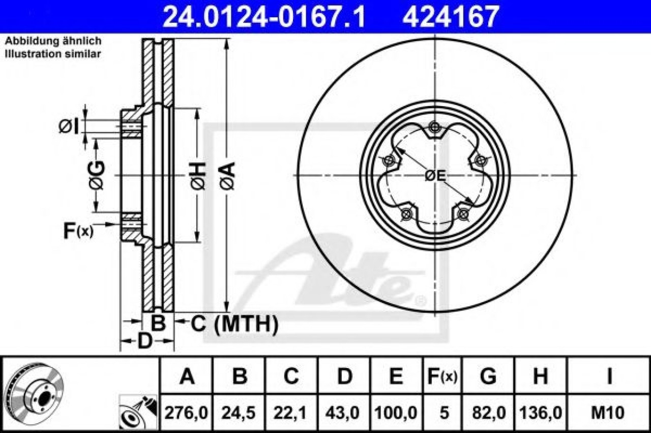 Disc frana FORD TRANSIT platou / sasiu (FM, FN) (2000 - 2006) ATE 24.0124-0167.1 piesa NOUA