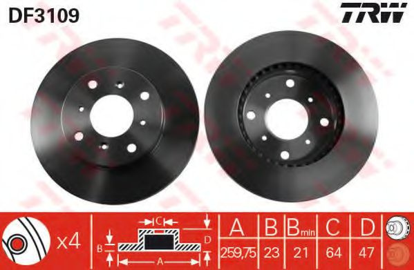 Disc frana HONDA ACCORD VI (CG, CK) (1997 - 2003) TRW DF3109 piesa NOUA