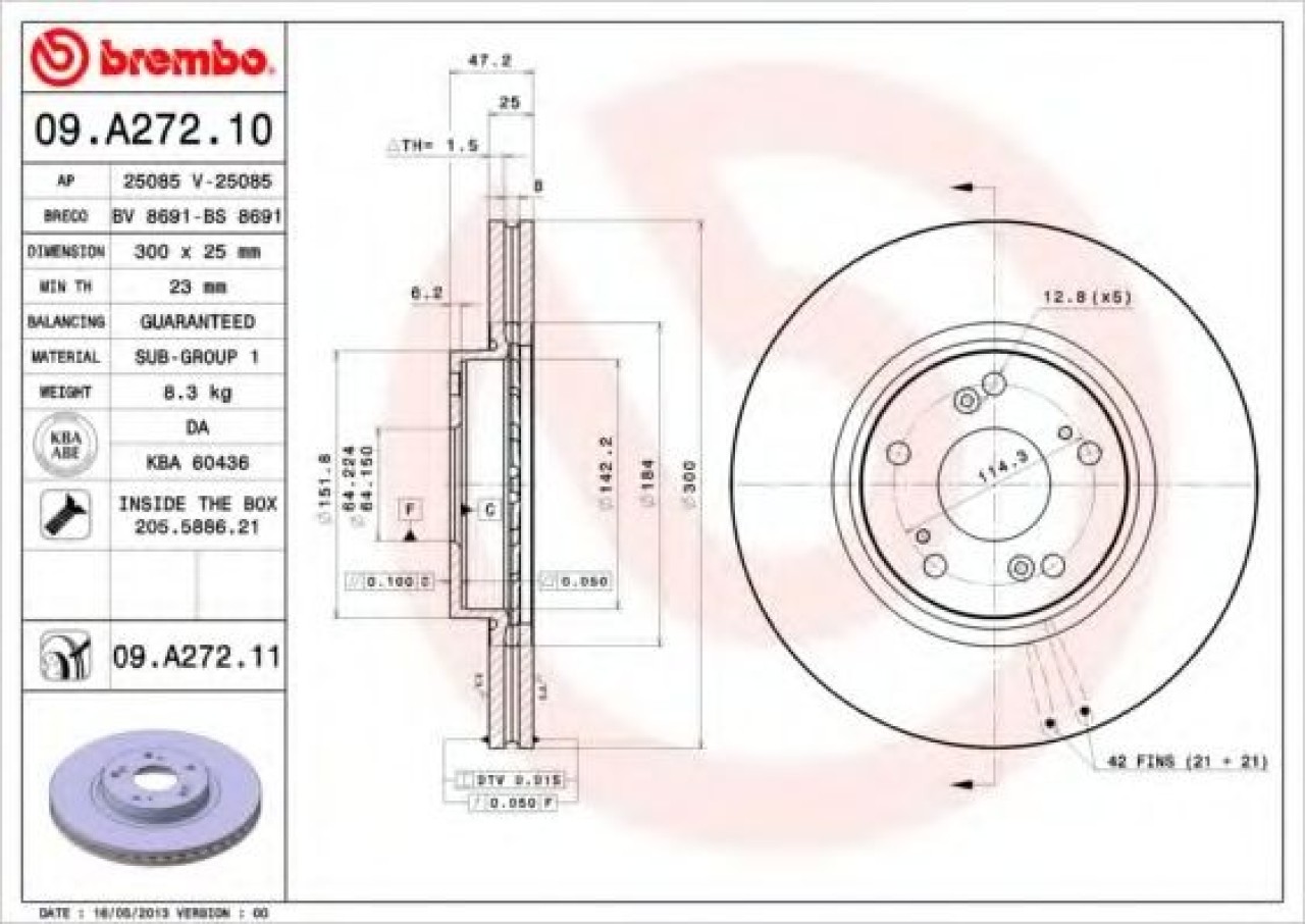 Disc frana HONDA ACCORD VII (CL) (2003 - 2008) BREMBO 09.A272.11 piesa NOUA