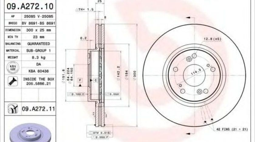 Disc frana HONDA ACCORD VII (CL) (2003 - 2008) BREMBO 09.A272.11 piesa NOUA