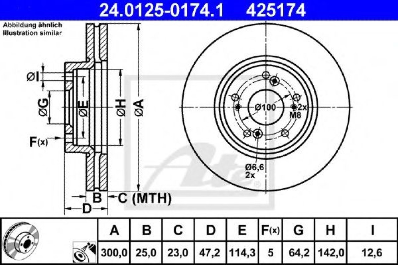 Disc frana HONDA ACCORD VII (CM) (2002 - 2008) ATE 24.0125-0174.1 piesa NOUA