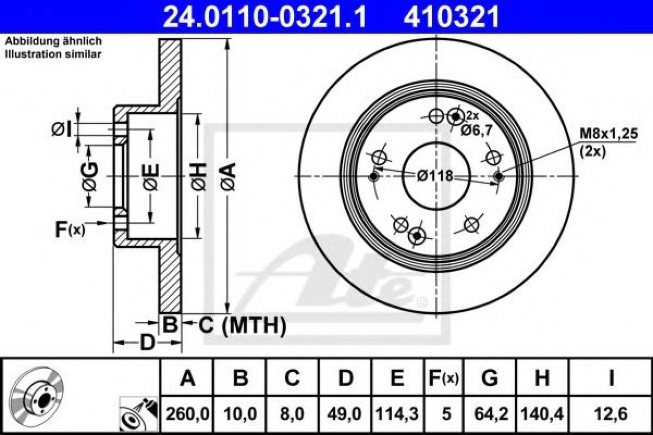 Disc frana HONDA ACCORD VII (CM) (2002 - 2008) ATE 24.0110-0321.1 piesa NOUA