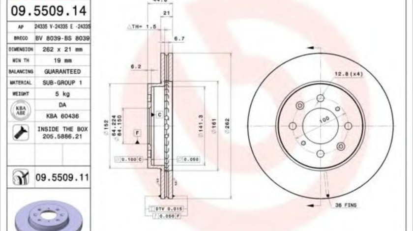 Disc frana HONDA CIVIC VI Hatchback (EJ, EK) (1995 - 2001) BREMBO 09.5509.11 piesa NOUA