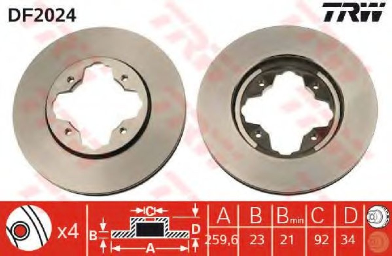 Disc frana HONDA CIVIC VI Limuzina (EJ, EK) (1995 - 2001) TRW DF2024 piesa NOUA