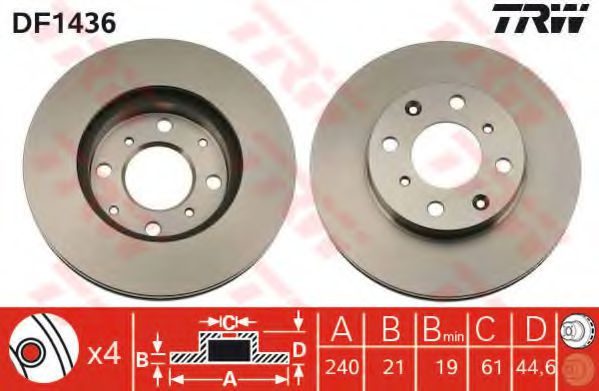 Disc frana HONDA CIVIC VI Limuzina (EJ, EK) (1995 - 2001) TRW DF1436 piesa NOUA