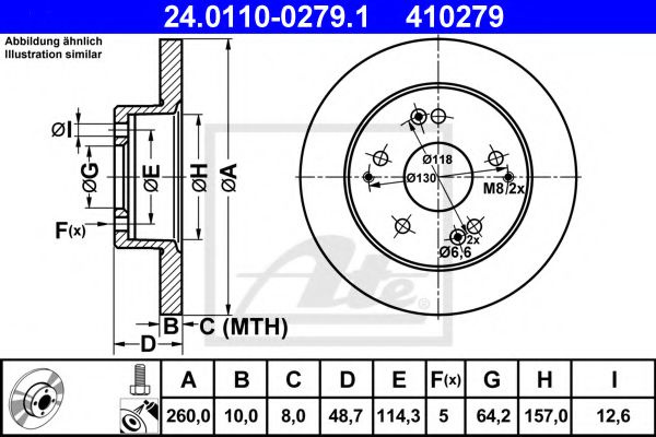 Disc frana HONDA CIVIC VII Cupe (EM2) (2001 - 2005) ATE 24.0110-0279.1 piesa NOUA