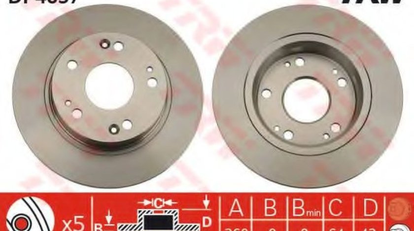 Disc frana HONDA CIVIC VII Limuzina (ES) (2000 - 2006) TRW DF4837 piesa NOUA