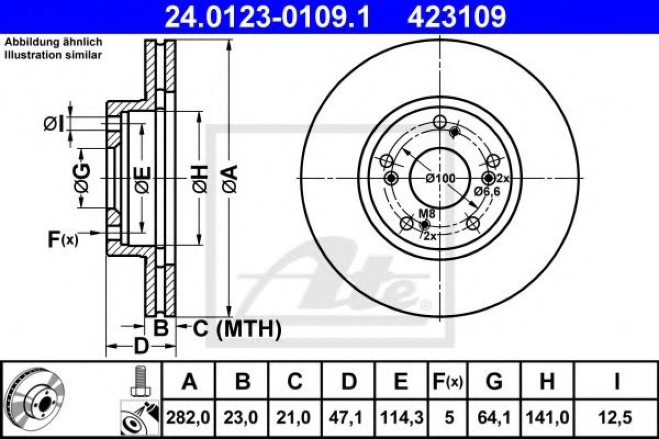 Disc frana HONDA CIVIC VII Limuzina (ES) (2000 - 2006) ATE 24.0123-0109.1 piesa NOUA