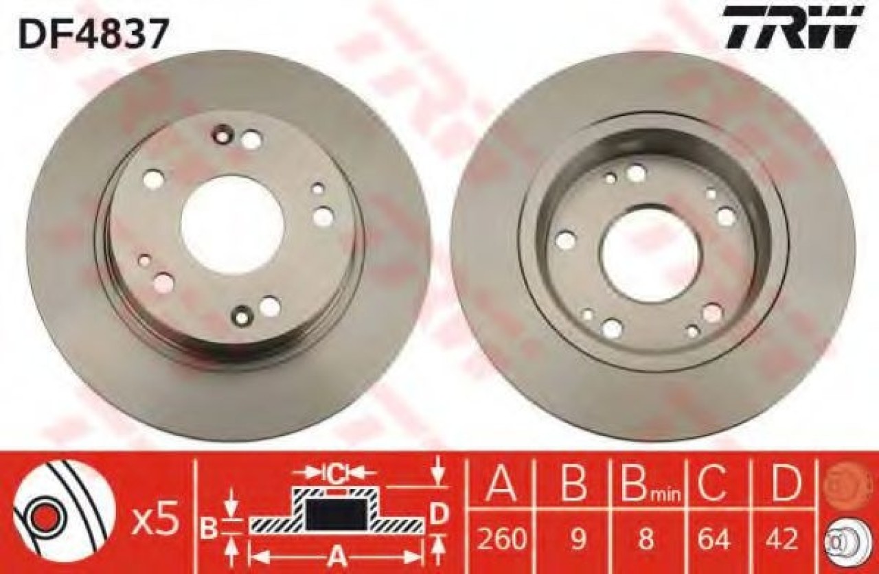 Disc frana HONDA CIVIC VIII Limuzina (FD, FA) (2005 - 2012) TRW DF4837 piesa NOUA