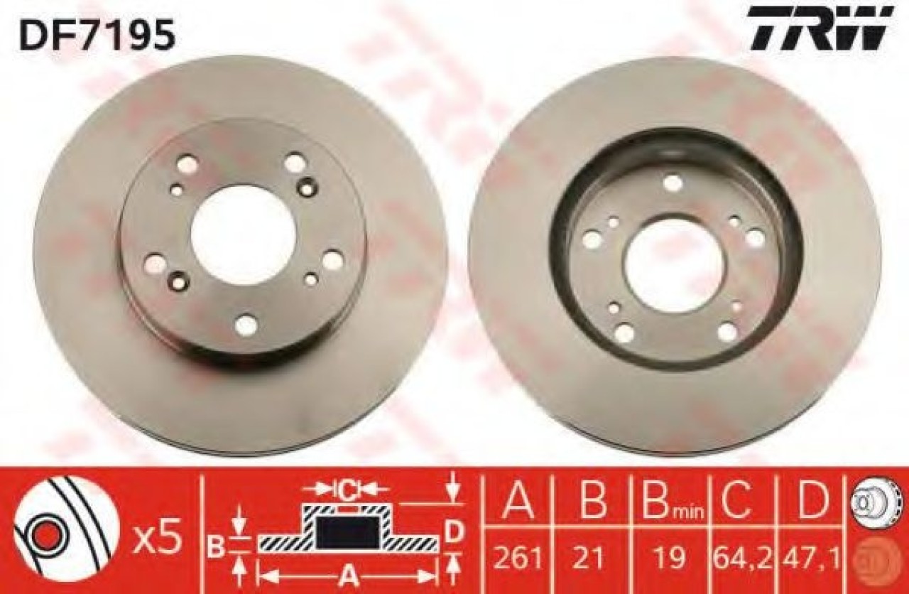 Disc frana HONDA CIVIC VIII Limuzina (FD, FA) (2005 - 2012) TRW DF7195 piesa NOUA