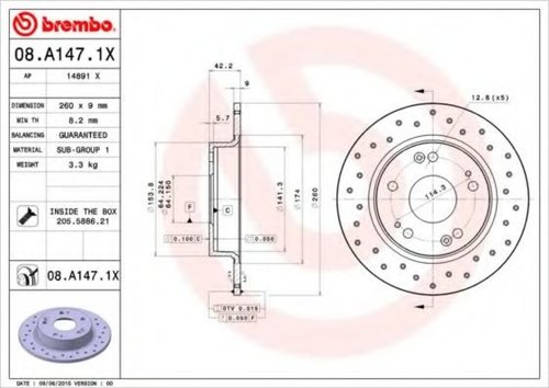 Disc frana HONDA CIVIC VIII Limuzina (FD, FA) (2005 - 2012) BREMBO 08.A147.1X piesa NOUA