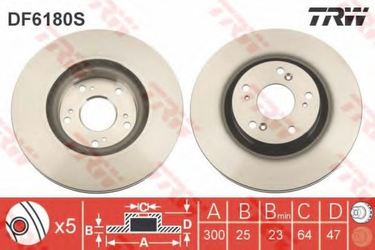 Disc frana HONDA CR-V II (RD) (2001 - 2006) TRW DF6180S piesa NOUA