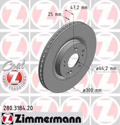 Disc frana HONDA CR-V II (RD) (2001 - 2006) ZIMMERMANN 280.3184.20 piesa NOUA