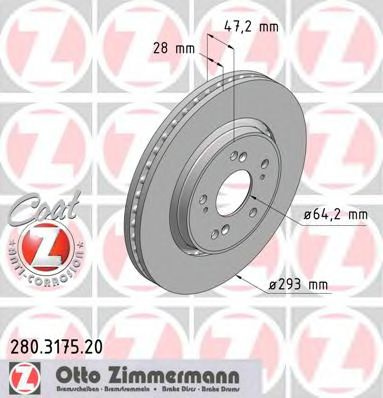 Disc frana HONDA CR-V III (RE) (2006 - 2012) ZIMMERMANN 280.3175.20 piesa NOUA