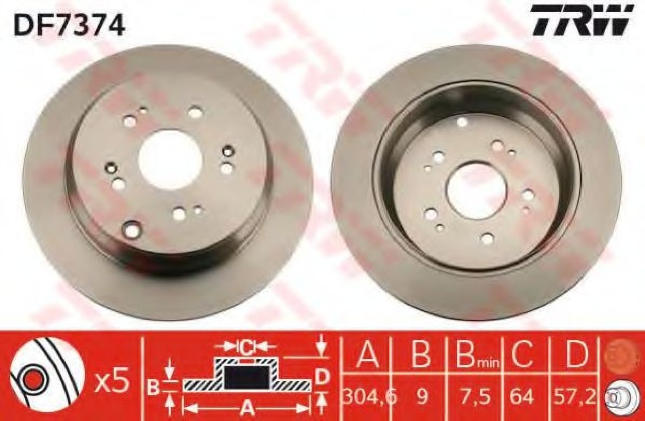 Disc frana HONDA CR-V IV (RE) (2012 - 2016) TRW DF7374 piesa NOUA