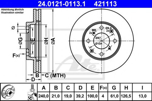Disc frana HONDA JAZZ II (GD) (2002 - 2008) ATE 24.0121-0113.1 piesa NOUA