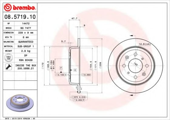 Disc frana HONDA JAZZ II (GD) (2002 - 2008) BREMBO 08.5719.10 piesa NOUA