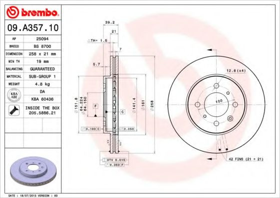 Disc frana HONDA JAZZ II (GD) (2002 - 2008) BREMBO 09.A357.10 piesa NOUA