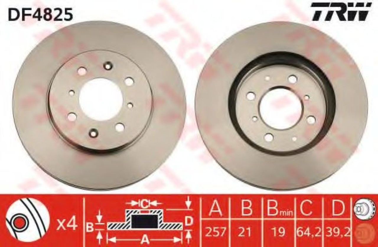 Disc frana HONDA JAZZ II (GD) (2002 - 2008) TRW DF4825 piesa NOUA
