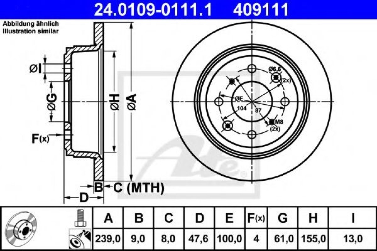 Disc frana HONDA JAZZ III (GE) (2007 - 2013) ATE 24.0109-0111.1 piesa NOUA