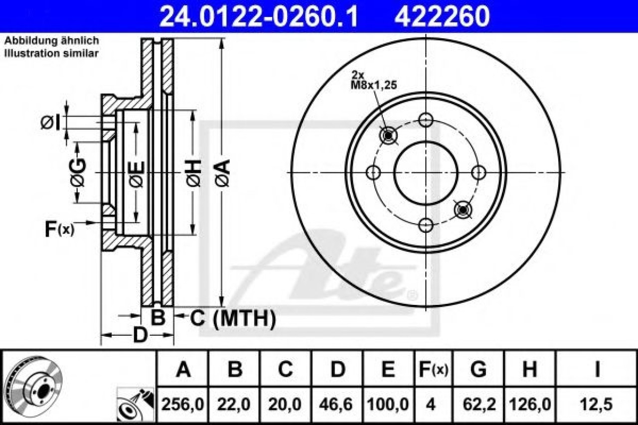 Disc frana HYUNDAI ACCENT III (MC) (2005 - 2010) ATE 24.0122-0260.1 piesa NOUA