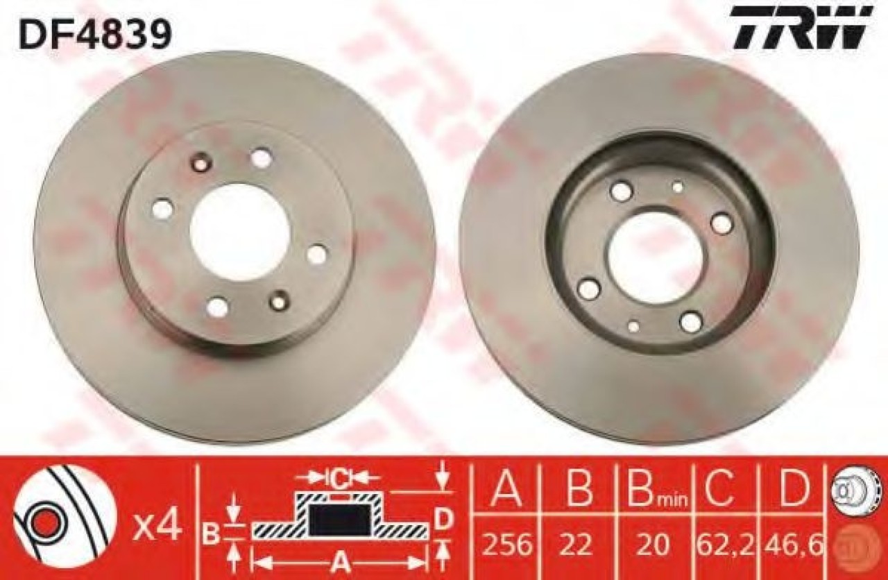 Disc frana HYUNDAI ACCENT III (MC) (2005 - 2010) TRW DF4839 piesa NOUA