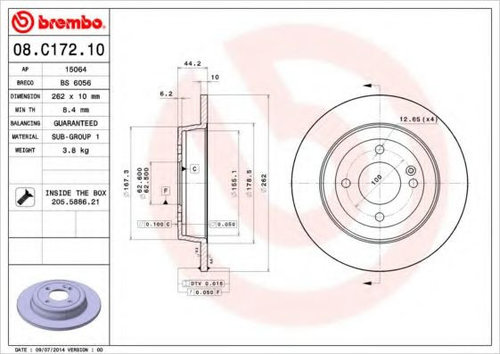 Disc frana HYUNDAI ACCENT IV limuzina (RB) (2010 - 2016) BREMBO 08.C172.10 piesa NOUA