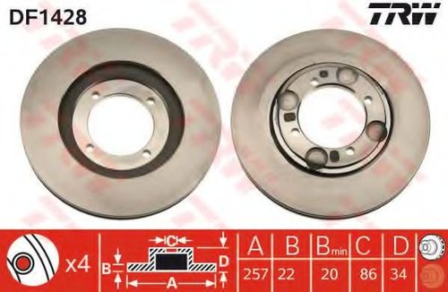 Disc frana HYUNDAI COUPE (RD) (1996 - 2002) TRW DF1428 piesa NOUA