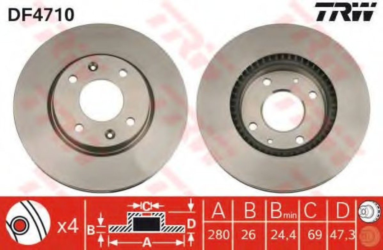 Disc frana HYUNDAI ELANTRA limuzina (XD) (2000 - 2006) TRW DF4710 piesa NOUA