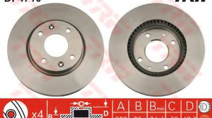 Disc frana HYUNDAI ELANTRA (XD) (2000 - 2006) TRW DF4710 piesa NOUA