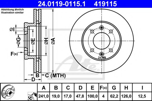 Disc frana HYUNDAI GETZ (TB) (2002 - 2010) ATE 24.0119-0115.1 piesa NOUA